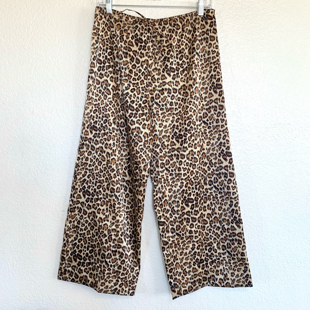 Vintage Shut Eye Leopard Print Satin Wide Leg Pajama Pants